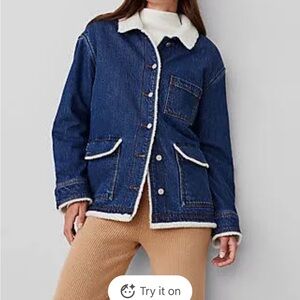 Ann Taylor Blue Denim Jacket with Cream Sherpa Lining